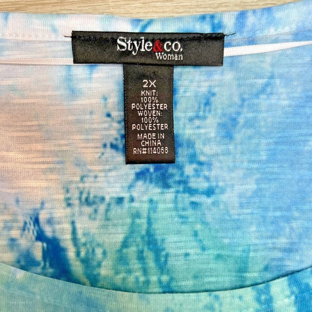 Style & Co Tank Top Women's 2X Blue Green White Sleeveless Beaded Asymmetric Hem - Picture 8 of 11